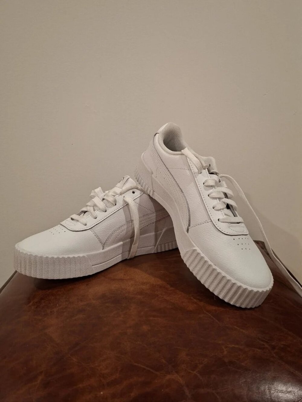 Puma Leather White Platform Chunky SoftFoam Classic Streetwear Sneakers Size 7